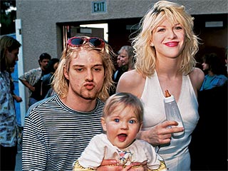Courtney Love, Kurt Cobain with their daughter